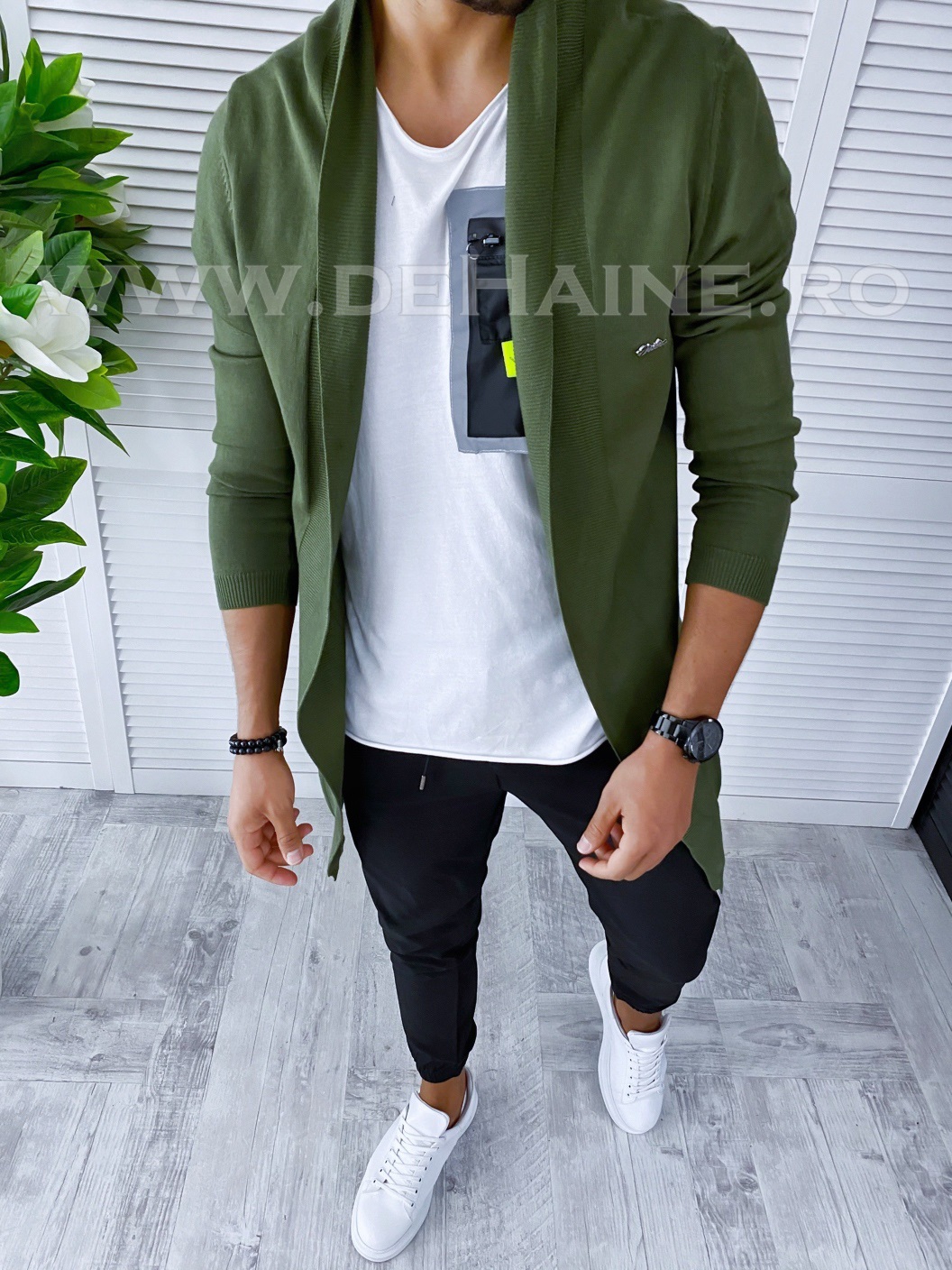 Cardigan barbati kaki slim fit k18023 o1-4